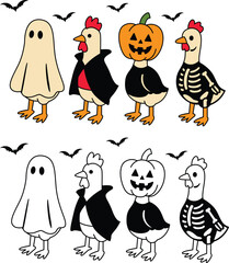 Spooky Chicken Vector Illustration – Halloween-themed cartoon design