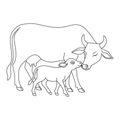 Cow Calf line art vector design.Cow Calf outline illustration design.