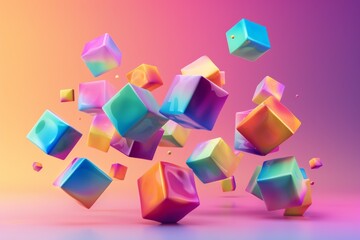 Abstract colorful 3D cubes tumbling in mid-air
