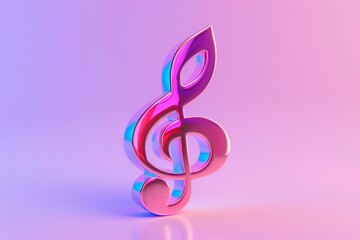 Obraz premium Reflective treble clef icon on soft pink background