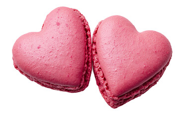 Two Pink Heart Macarons Isolated on White Transparent Background.