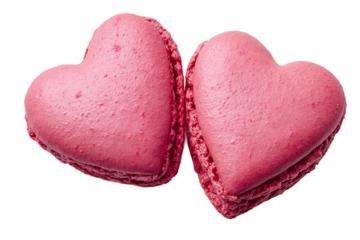 Two Pink Heart Macarons Isolated on White Transparent Background.