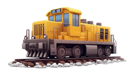 Fototapeta premium Yellow Locomotive Engine on Tracks Isolated on White Background Detailed Visual Key Focus on Transportation and Industry