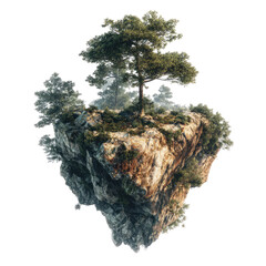 Floating island landscape with a lone tree
