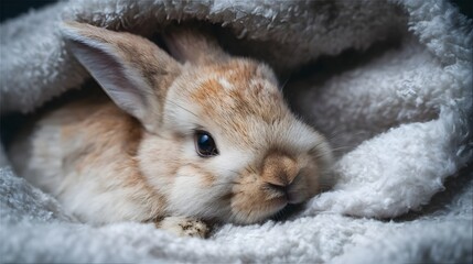 Cozy rabbit resting in a soft blanket