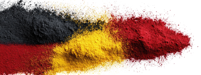 A colorful pile of powdered spices or pigments, resembling a German flag in shades of black, red, and yellow
