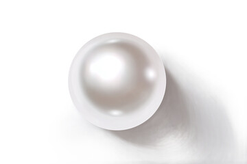 Single elegant pearl with soft shadow, isolated on white transparent background