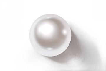 Single elegant pearl with soft shadow, isolated on white transparent background