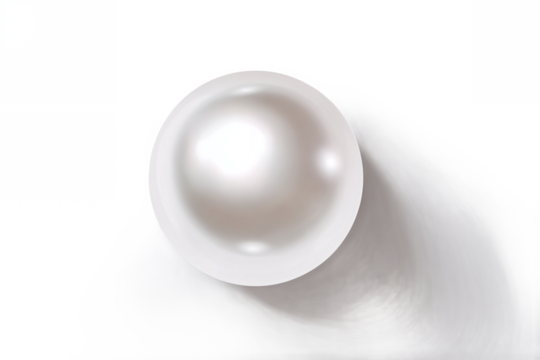 Single elegant pearl with soft shadow, isolated on white transparent background