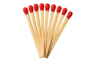 Group of matches forming a fan shape on transparent background