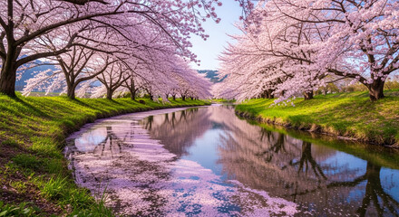 Stunning Cherry Blossom Tunnel: Canal Reflection in Spring