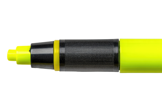 Close-up of bright yellow marker tip.  Black accents, ribbed section