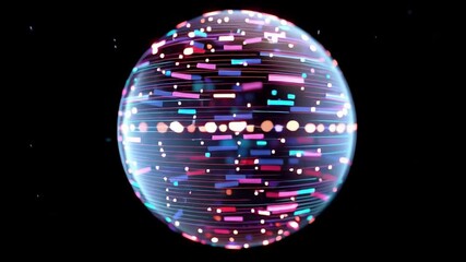 Futuristic abstract glowing sphere for global technology network. Digital data streams create mysterious connection across globe, dynamic visual concept with light glitch effect - Powered by Adobe
