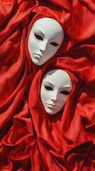 Venetian Masks with Red Fabric Background
