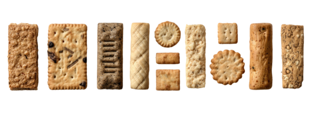 Variety of rectangular and round biscuits/cookies