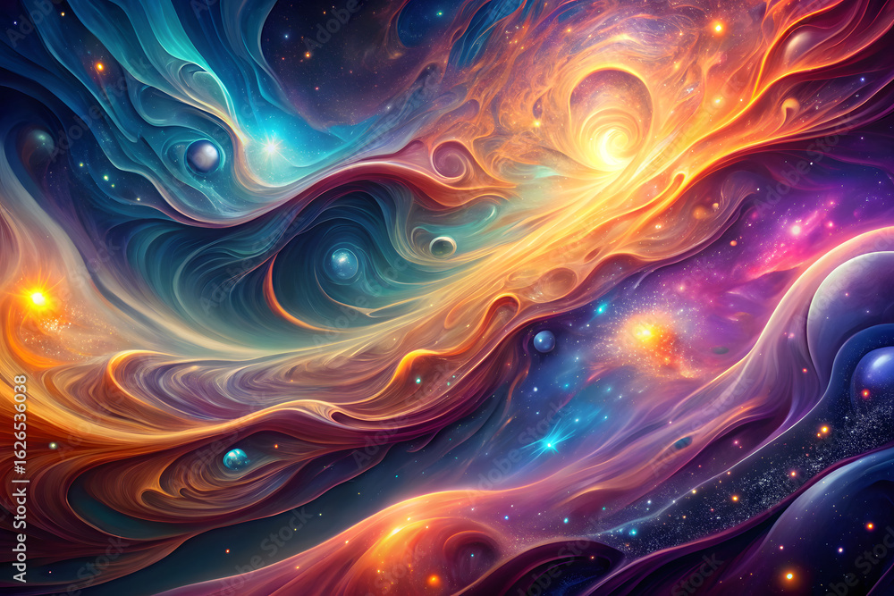 Poster vibrant and colorful abstract nebula in deep space, filled with glowing stars and cosmic energy, cre