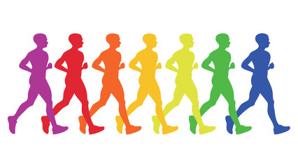Obraz premium Colorful jogging silhouettes in rainbow gradient for fitness and exercise concept 
