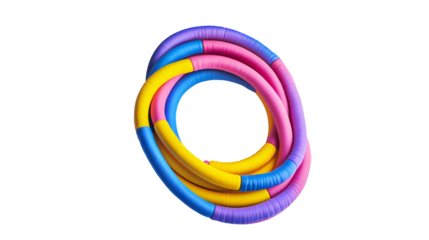 Close up of a colorful hula hoop coiled on transparent background
