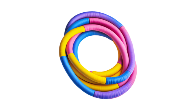 Close up of a colorful hula hoop coiled on transparent background - Powered by Adobe