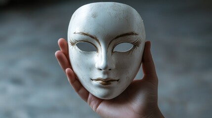 White Venetian Mask Held in Hand