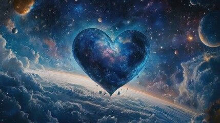 Celestial Heart in Galaxy with Stars and Planets