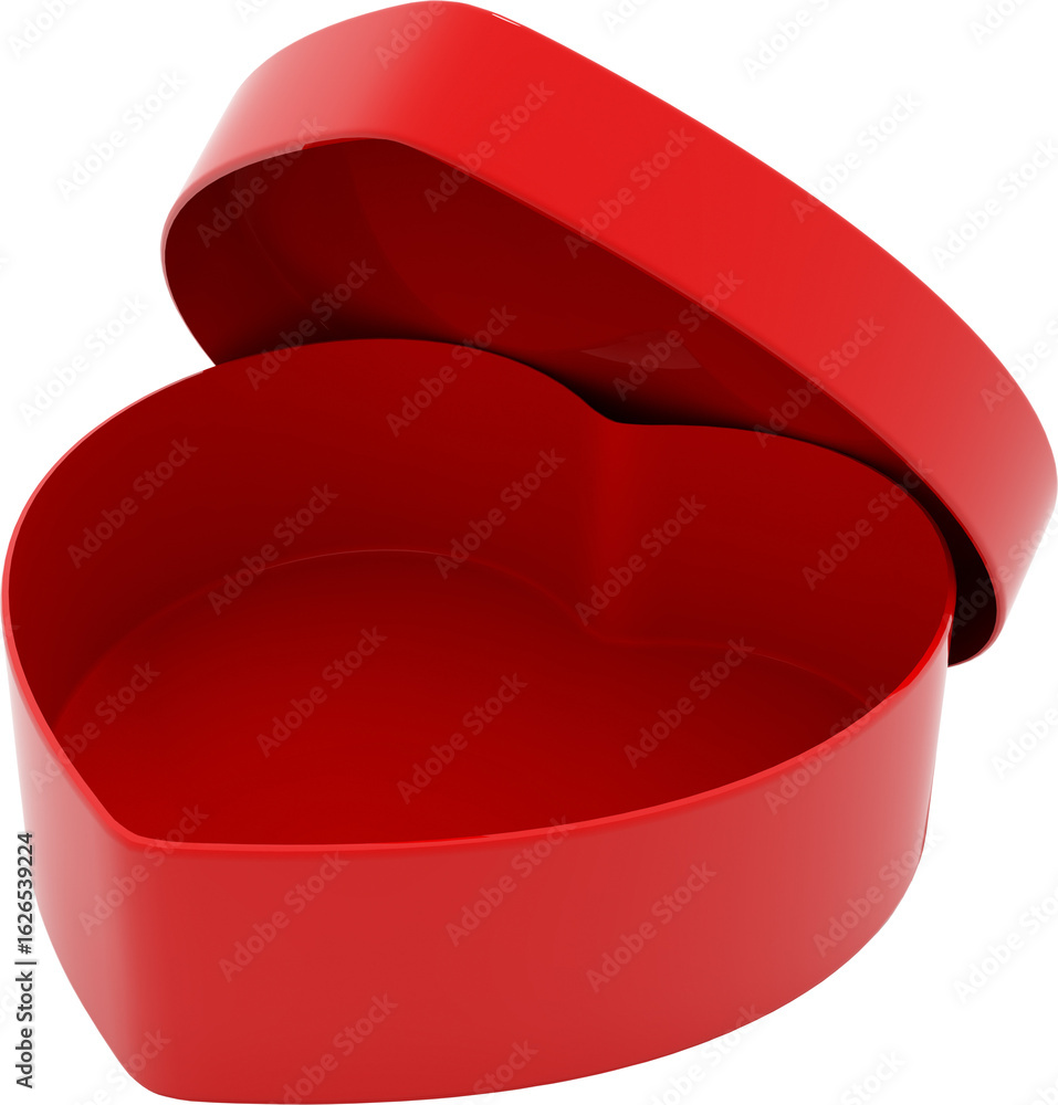 Poster open red heart shaped gift box with lid slightly ajar isolated on transparent background