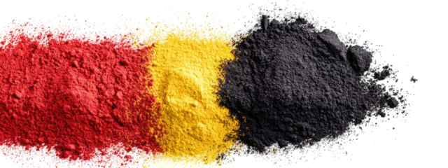 Three piles of colored powder, resembling the Belgian flag