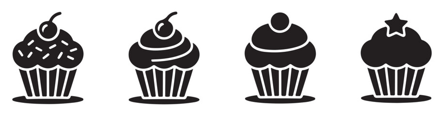 vector illustration of a black silhouette of a cupcake icon. vector illustration EPS 10.