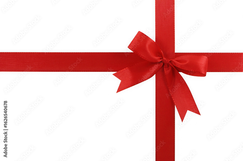 Poster elegant red ribbon tied in a bow and crossing over a black surface isolated on transparent backgroun
