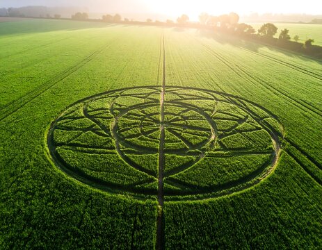 Aerial view of a crop circle design