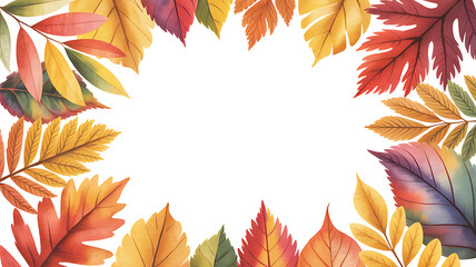 Watercolor Fall Leaves Frame with Happy Birthday Message Invitation Celebration Card Autumn Decoration Nature Background Seasonal Design