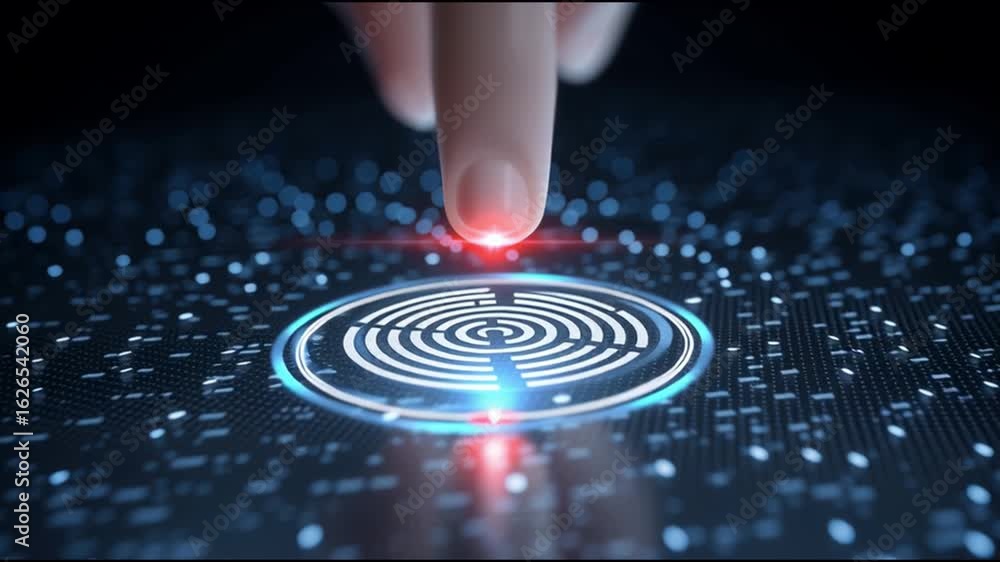 Aufkleber futuristic digital security features human finger scanning with red and blue light for biometric aut