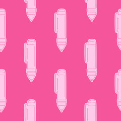 Seamless pattern with hand drawn pink pens. Perfect for stationery, school, crafts, and creative projects.