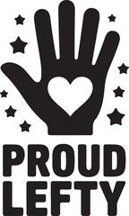 Vector icon: Proud Lefty hand sign, black and white, bold, positive symbol.
