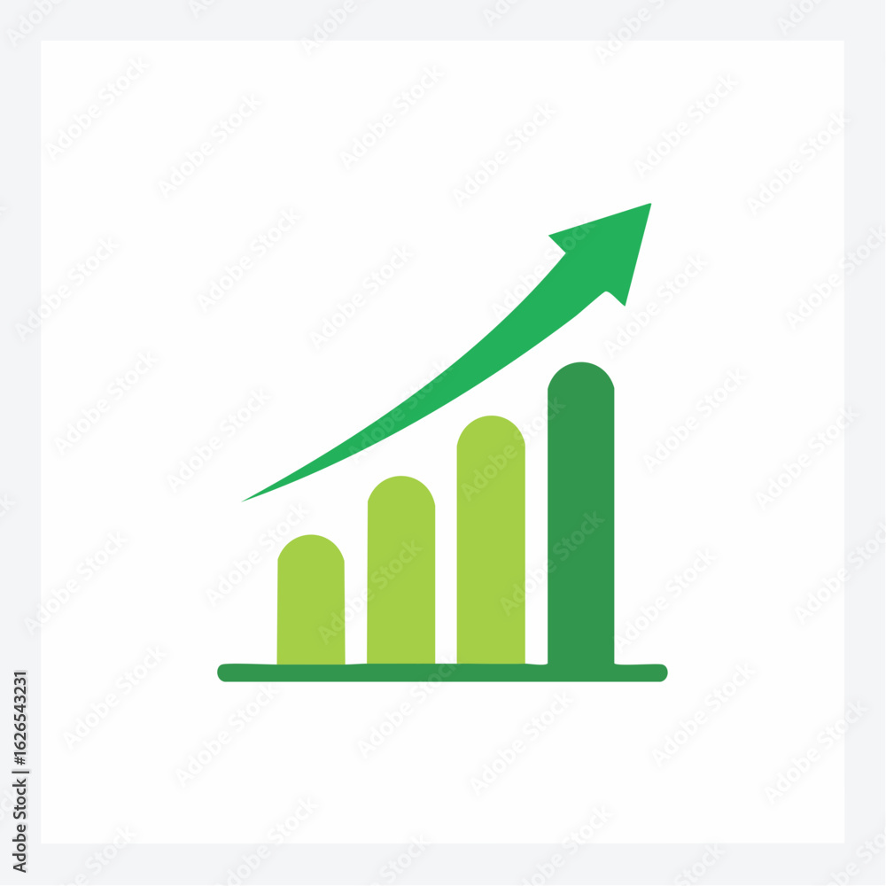Poster dynamic green bar graph with an upward arrow symbolizing business growth and progress