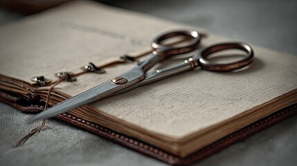 Vintage scissors on aged book