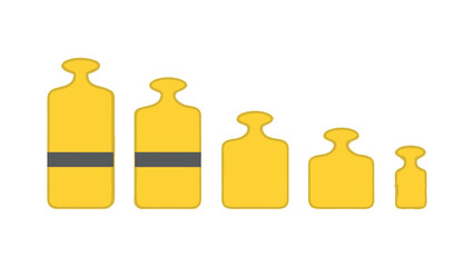Set of yellow weight scale icons in descending size used for industrial measurement
