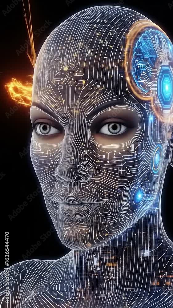 Poster visionary ai sentience embodied by luminous digital circuitry and neural network intelligence