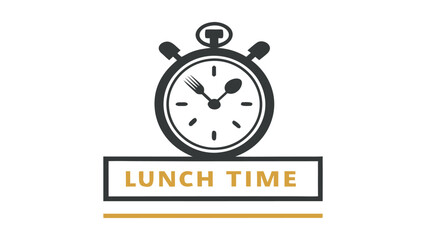 Lunch time message with stopwatch fork and spoon in minimal flat design
