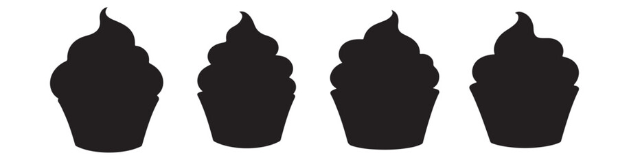 Set Of Cupcake Icons Isolated Silhouette Solid Icon With Dessert. vector illustration EPS 10.