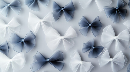 白背景に並ぶモノクロのリボン