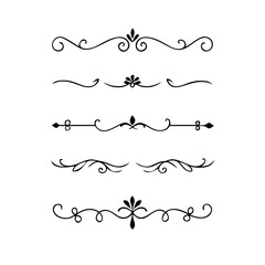 Hand drawn calligraphic dividers. Swirl victorian borders. Vector isolated royal decor separators. Classic wedding invitation calligraphic lines.
