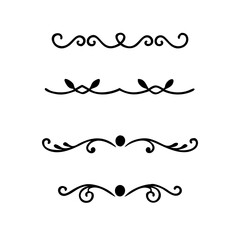 Hand drawn calligraphic dividers. Swirl victorian borders. Vector isolated royal decor separators. Classic wedding invitation calligraphic lines.
