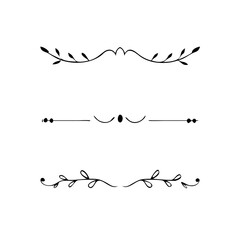 Hand drawn calligraphic dividers. Swirl victorian borders. Vector isolated royal decor separators. Classic wedding invitation calligraphic lines.
