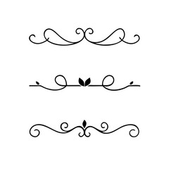 Hand drawn calligraphic dividers. Swirl victorian borders. Vector isolated royal decor separators. Classic wedding invitation calligraphic lines.

