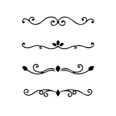 Hand drawn calligraphic dividers. Swirl victorian borders. Vector isolated royal decor separators. Classic wedding invitation calligraphic lines.
