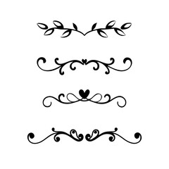 Hand drawn calligraphic dividers. Swirl victorian borders. Vector isolated royal decor separators. Classic wedding invitation calligraphic lines.
