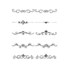Hand drawn calligraphic dividers. Swirl victorian borders. Vector isolated royal decor separators. Classic wedding invitation calligraphic lines.
