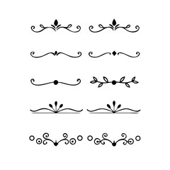 Hand drawn calligraphic dividers. Swirl victorian borders. Vector isolated royal decor separators. Classic wedding invitation calligraphic lines.

