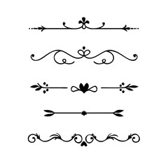 Hand drawn calligraphic dividers. Swirl victorian borders. Vector isolated royal decor separators. Classic wedding invitation calligraphic lines.
